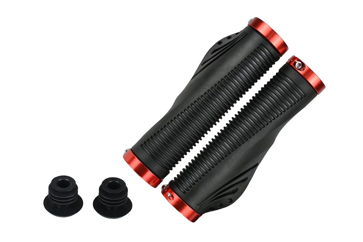 Грипсы MTB VDG8003 (ST-8003), 135мм, анатомические, с 2 грипстопами, под шестигранник, черно-красные