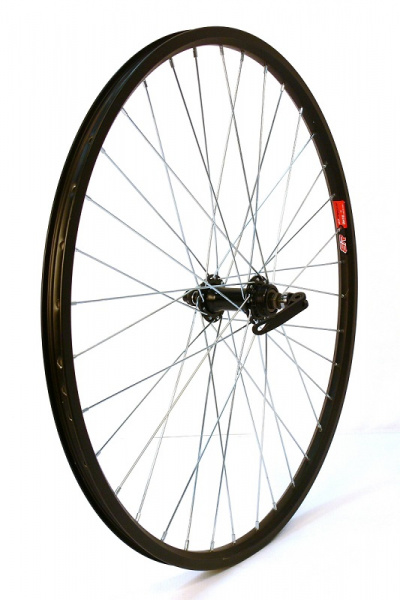 Колесо 26" MTB,переднее, двойной обод DH18,алюминиевый сплав, черный,черная втулка под резьбовой диск, FH206D-1,100 мм с эксц.,под диск 36 спиц